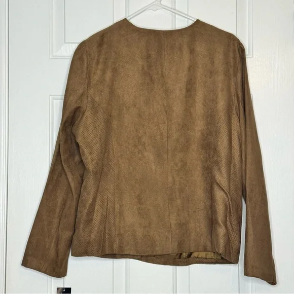 Notations Brown Faux Suede Leather Asymmetrical Zip Jacket petite XL nwt - Picture 3 of 8